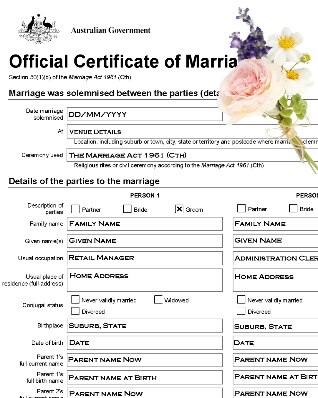 An image of part of an Official
                        Certificate of Marriage Document that couples
                        sign on the day of their marriage.