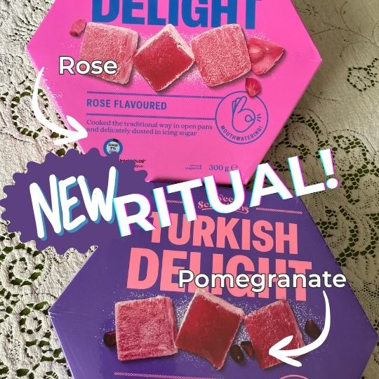 Boxes of Turkish Delight with
                      the announcement "New Ritual"