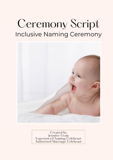 Ceremony Script Inclusive Naming Ceremony
                      Cover of the book by Jennifer Cram, Celebrant the
                      book cover Happy baby lying on a white blanket